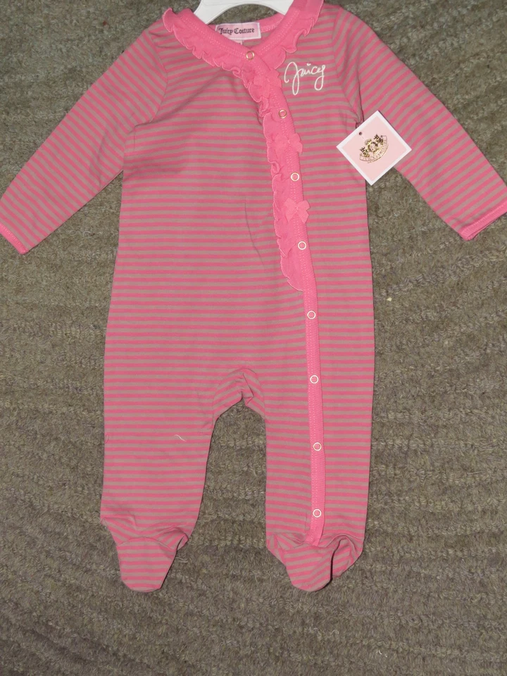 Juicy Couture Infant Girls Footie Pajamas 3-6 Months Striped Mauve