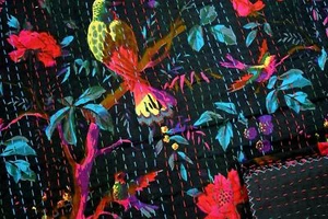 Cotton Vintage Bed Runner Floral Blanket Double Kantha Quilt Boho Bedspread - Picture 1 of 7