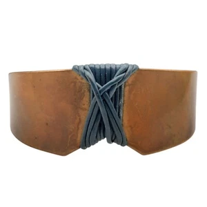 Betsy & Iya Cuff Bracelet Arch's Shadow Brass Blue Leather Portland OR - Picture 1 of 8