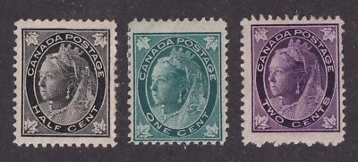 MATT'S STAMPS SCOTT CANADA #66-#68 QUEEN VICTORIA ISSUES OF 1897-98 MH/MNG CV$50 - Image 1 of 3
