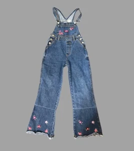 Jordache Denim Bib Overalls Floral Embroidered Vintage Blue Jean Coveralls - Picture 1 of 10