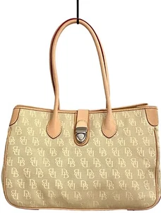 NEW Dooney & Bourke Cream Jacquard Logo Long Handled Large Tote - Picture 1 of 8