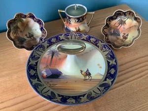 Noritake desert scene cake plate, sugar pot and 2 bowls - Picture 1 of 9