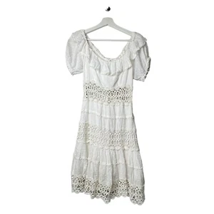Free People White Dress Cruel Intentions Summer Mini Size 4 READ Knee Crochet - Picture 1 of 11