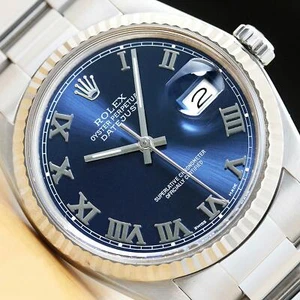 MENS ROLEX DATEJUST BLUE ROMAN 18K WHITE GOLD & SS WATCH w/OYSTER BAND - Picture 1 of 8