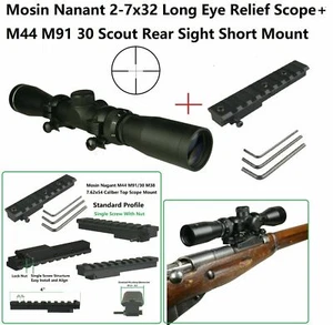 Montaje de mira superior Mosin Nagant M44 M91/30 M38 con anillos largos de alivio ocular de 2-7x32 - Imagen 1 de 3