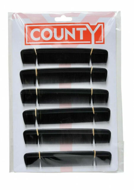County Gents Hair Comb Black, Plastic 6inch Card 12