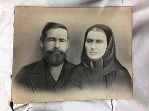 Antique,Vintage,Drawing,Chalk,Art,Charcoal,Man,Wife,Old - Picture 1 of 9