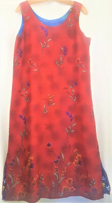 Vestido sem mangas feito à mão chiffon floral reversível azul/vermelho tamanho M - Imagem 1 de 4