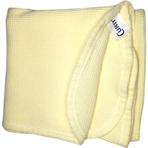 Curity Solid Yellow Thermal Baby Blanket Rounded Corners 27x37 Waffle Weave Vtg