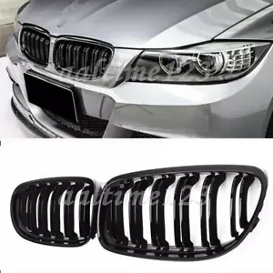 Gloss Black Front Kidney Dual Slats Grill for BMW E90 E91 LCI 325i 328i 2009-11 - Picture 1 of 5