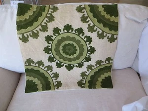 Green Suzani Like Pillow Case 18" Square Green Beige Khaki Sand Color USA Seller - Picture 1 of 10