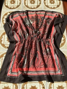 Brown & Pink Paisley Pattern Scarf Top Size S - Picture 1 of 4