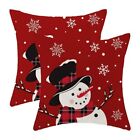 Snowman Christmas Pillow Covers 20x20 Inch Set Of 2 Red Background White Snow...