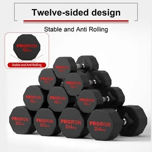 PROIRON Rubber Dumbbells Pure Steel Dumbbell, Friction Welding(Pair or Single) - Picture 1 of 21