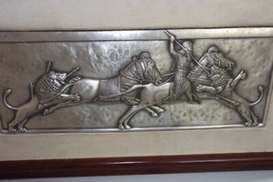 RAHMEN SPANISCH SILBER 50 +19CM 3D RELIEFBILD - KÖNIGLICHE LÖWENJAGD AUF ASHURBANIPAL - Bild 1 von 16