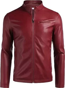 Chaqueta de invierno roja genuina para hombres Chaqueta de carreras de motocicleta elegante informal de piel de cordero - Imagen 1 de 7