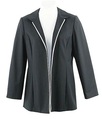 Chaqueta Ellen Tracy Talla 14 Negra Blanca Acento Algodón Abierto Spandex Acetato Forrada Foto 1 de 4