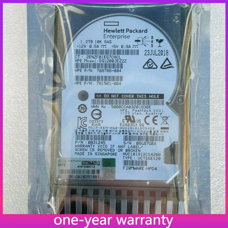  787648-001 HP MSA 1.2TB 12G SAS 10K SFF 2.5" DP ENT HDD - Image 1 of 3