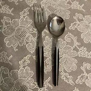 Vintage Cosmos Stainless Japan Black Faux Wood Handle Flatware Fork Spoon - Picture 1 of 13