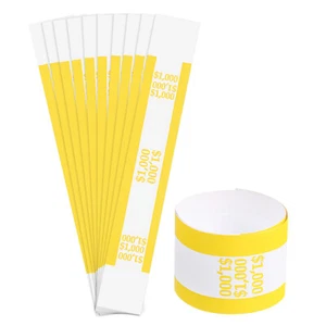 Pack of 50 Money Band Bundles, Self-Adhesive Bill Wrappers, 7.6"x1.14", Yellow - Picture 1 of 7