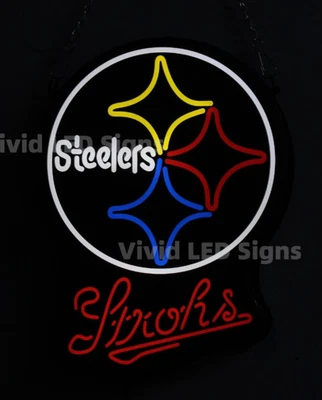 10" Vivid Pittsburgh Steelers Stroh's LED Neon Sign Light Lamp Beer Bar Decor - Image 1 of 4