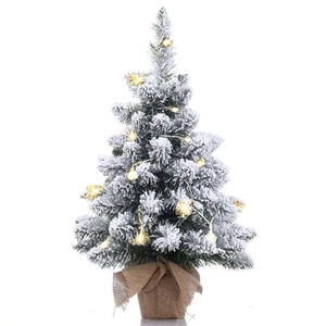 Mini Flocked Christmas Tree with Lights Burlap Base 20 inch  Tabletop Decor - Picture 1 of 5