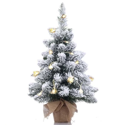 Mini Flocked Christmas Tree with Lights Burlap Base 20 inch  Tabletop Decor - Image 1 of 4