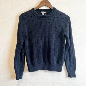 POINT SUR J. Crew Navy Blue All over Pointelle Crewneck Eyelet Preppy Sweater XS - Picture 1 of 9