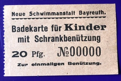 Neue Schwimmhalle Bayreuth alte Entrittskarte Ticket für Kinder Probedruck - Bild 1 von 2