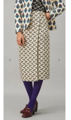 NEW $498 Tory Burch Navy Stencil Floral Skirt w/ Front Slit - 14 - Image 1 of 4