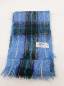 Laxey Woolen Mills Isle Of Man Mohair Wool Mix Tartan Blue & Green Scarf 66" - Picture 1 of 6
