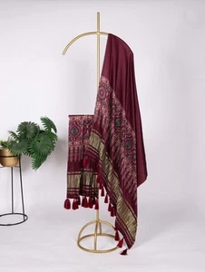 Nuevo lanzamiento color granate pura seda Gaji Dupatta para recepción y fiesta - Imagen 1 de 9