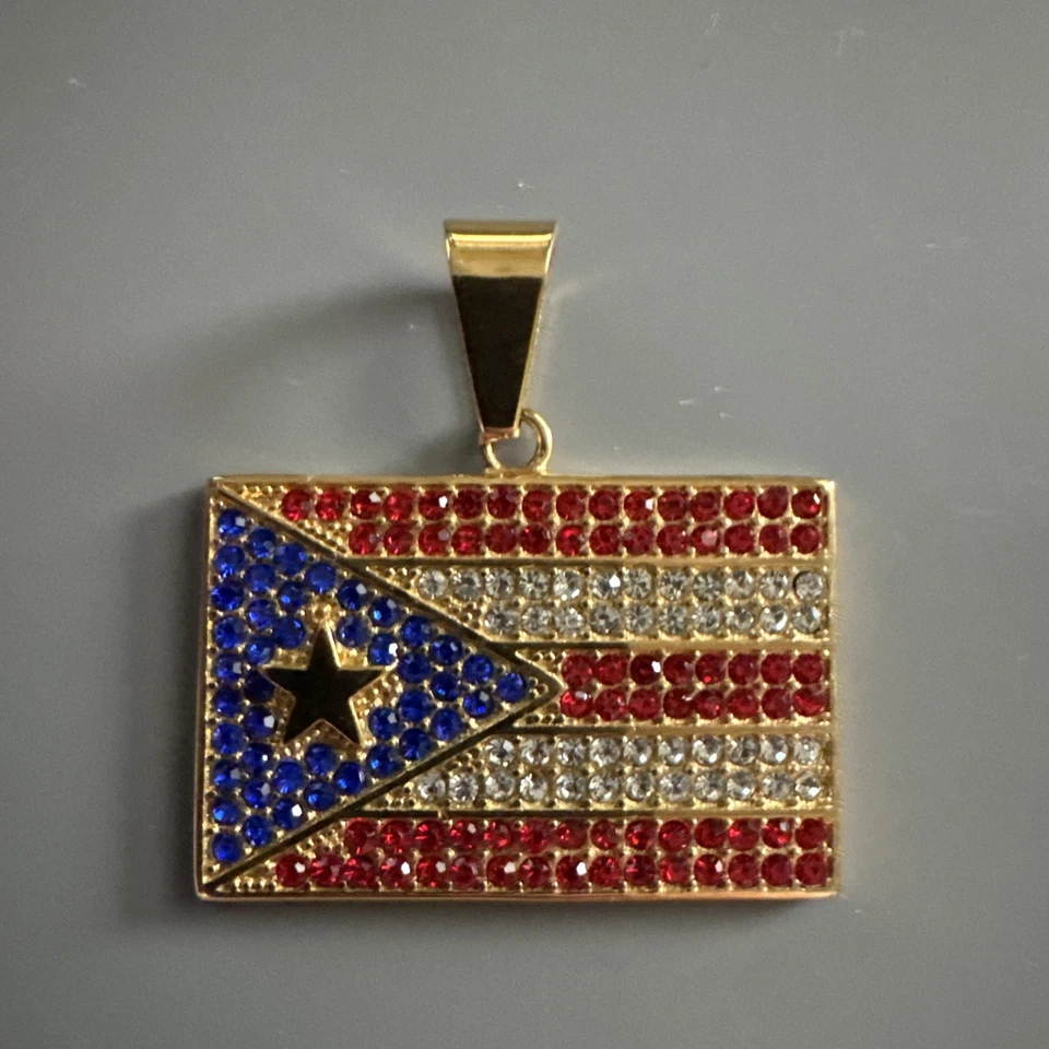 Colgante Bandera Puerto Rico Chapado en Oro Acero Inoxidable 24 Pulgadas Cadena Collar Regalo Foto 1 de 4