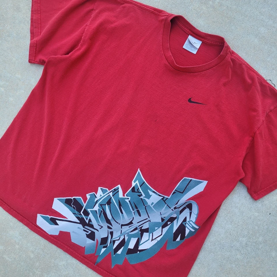 Vintage Y2K Nike Red Graffiti Graphic T Shirt Size Men’s 2XL Skater 2000’s Tee - Image 1 of 4