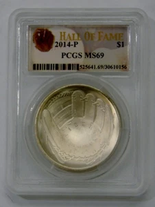 2014 P - Baseball HOF Commemorative Silver Dollar - PCGS MS 69 (Toned) - Picture 1 of 2