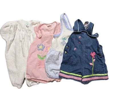 Vintage Girls Romper 24 Months Denim Blue Flowers Miniwear Carter's Lot Of 4 - Image 1 of 4