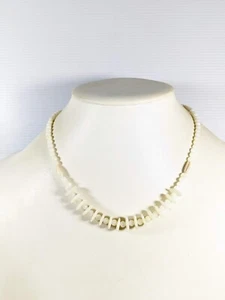 Ivory Color Pearlized Round Glass Bead Disc Choker Necklace 17 inches - Picture 1 of 8