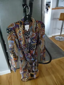 TWP AMANDA SILK SHAWL COLLAR WRAP SILK MINI DRESS BLUE PAISLEY SIZE SMALL - Picture 1 of 6