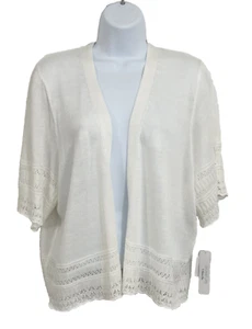 Vintage Signature Women Open Front Cardigan Sweater 1X White Boho Office NWT - Picture 1 of 7
