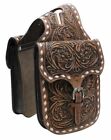 Showman Floral Tooled Leather Horn Bag with Floral Tooling & Cream Buck Stitch!