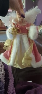 Schöne Vintage viktorianische Dame Weihnachtsbaumspitze Spitze Samt rosa 12" - Bild 1 von 11