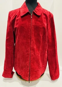 Coldwater Creek Suede Jacket Womens 100% Suede Leather Coat Wine Red Full Zip 1X - Picture 1 of 12
