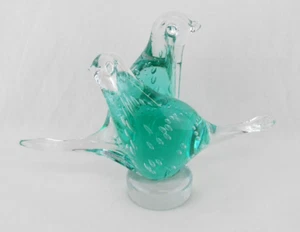 Murano Style Love Birds Clear Green Glass Hand Blown 5.5 in Decorative Figurine - Picture 1 of 7