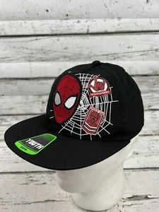 Marvel Spiderman Black Embroidered Youth Kids Flat Brim Snapback Hat Cap - OSFM - Picture 1 of 9