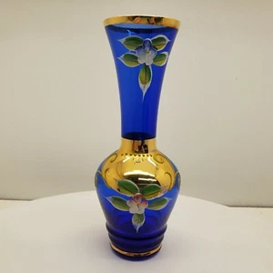 Jarrón floral original Arnart Creations azul cobalto y dorado. - Imagen 1 de 7
