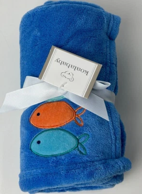 Новый с Ярлыками Koala Baby три 3 рыбы Aqua синий бирюзовый и оранжевый флис плюшевое одеяло - Изображение 1 из 4