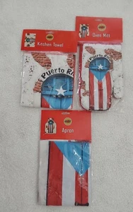Puerto Rico Kitchen Set w/ Apron,Oven Mitt & Towel Puerto Rican Flag Decoration  - Picture 1 of 7