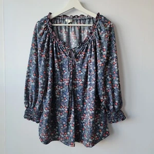 Max Studio Mujer Floral Corbata Cuello Acanalado Manga Top Talla 1X Campesino - Imagen 1 de 9