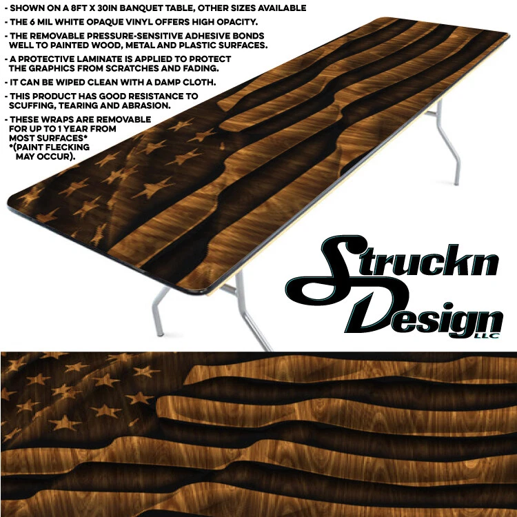 USA American Flag Wood Embossed Looking Vinyl Decal Skin Wrap Desk Banquet Table - Image 1 of 1